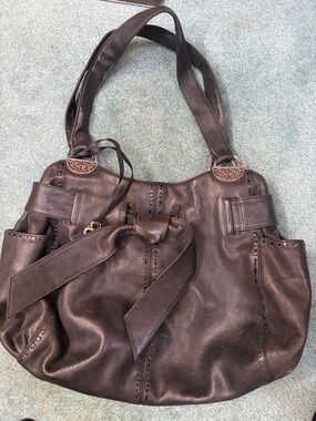 Vintage Cleo Black Leather Handbag with Bow Detail